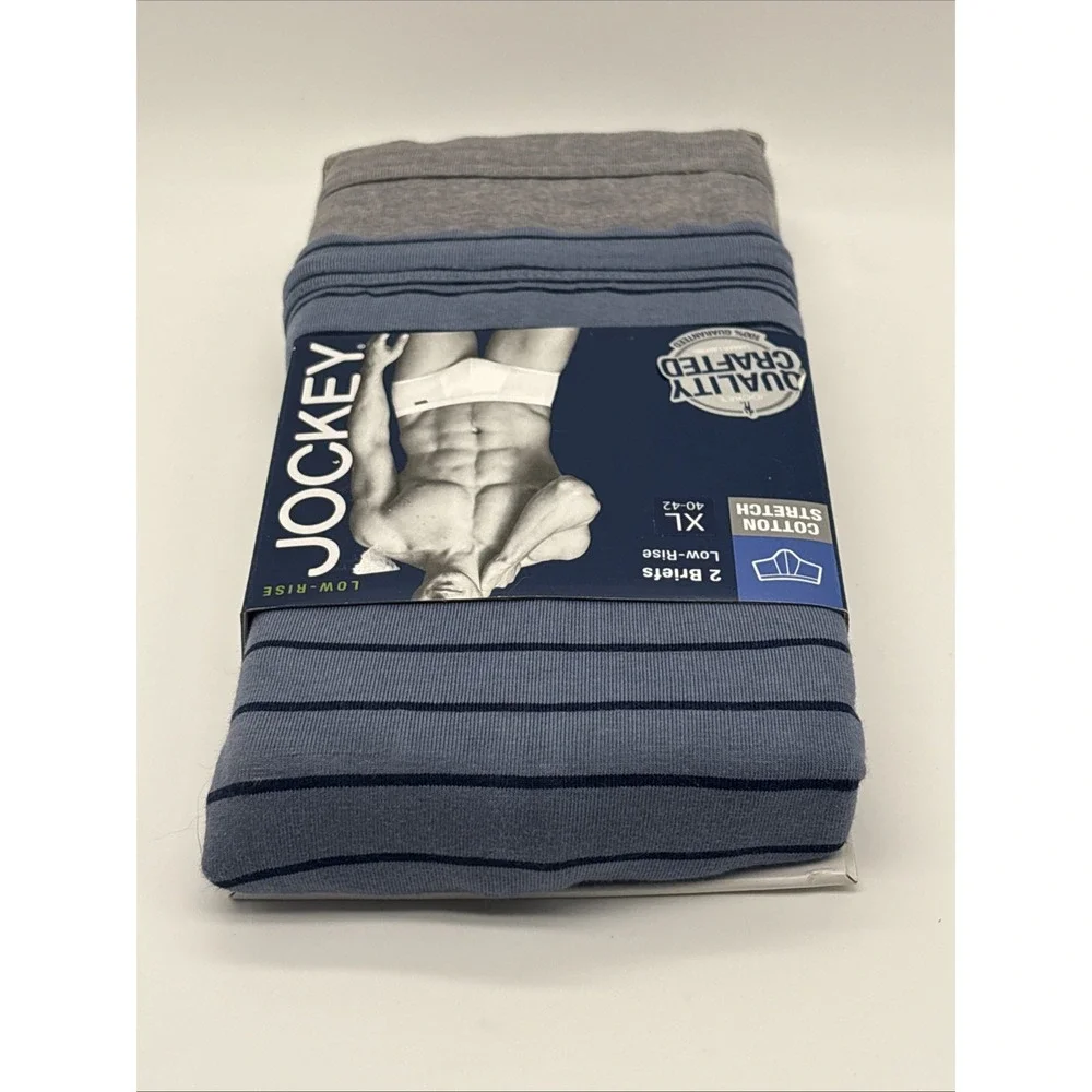 2013 Jockey Men's  Cotton Low Rise Briefs 2 Pack Blue Gray Striped XL 40-42 New